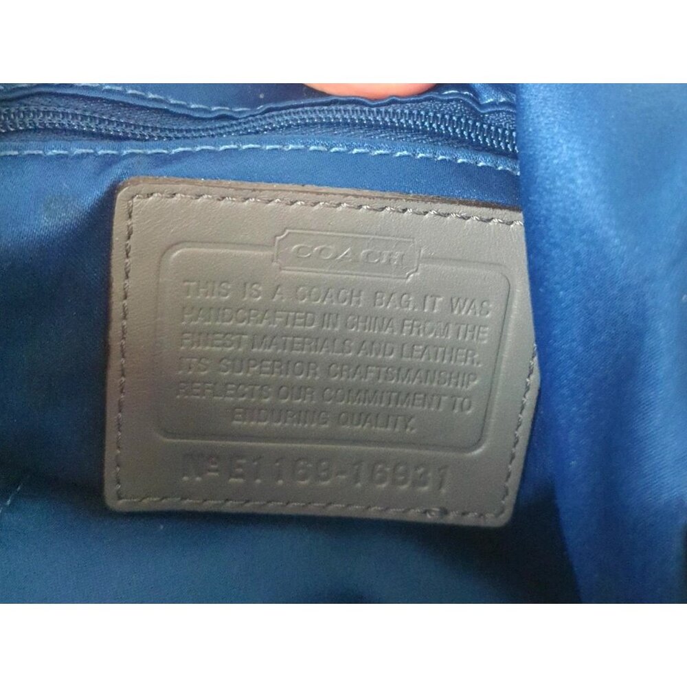 COACH Kristin Grey Leather Hobo B1169- 16931 Hippie Shoulder Purse Bag Blue Silk - Picture 4 of 8
